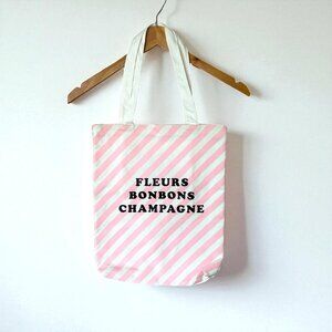 Ban.do Pink and White Striped Canvas Tote Bag "Fleurs, Bonbons, Champagne"